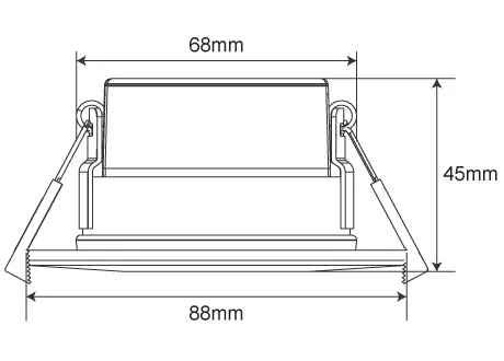 downlight diameter 88mm, cutout 68mm, height 45mm