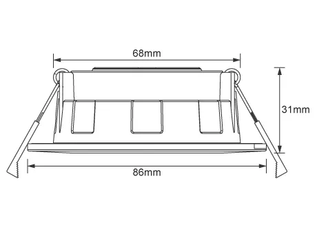 Luminaire Diameter 88mm, height 40mm, hole opening range 68-75mm