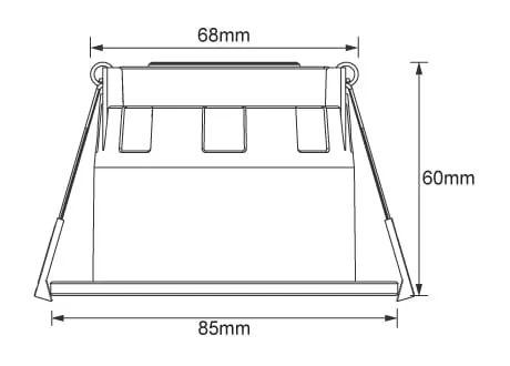 Luminaire Diameter 88mm, height 40mm, hole opening range 68-75mm