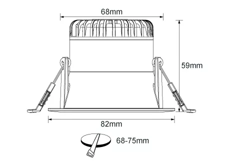 Luminaire Diameter 82mm, height 59mm, hole opening 68-75mm